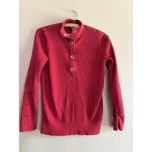 LAUREN RALPH LAUREN Rib Knit Snap Neck Sweater Womens 100% Cotton Red Pullover M